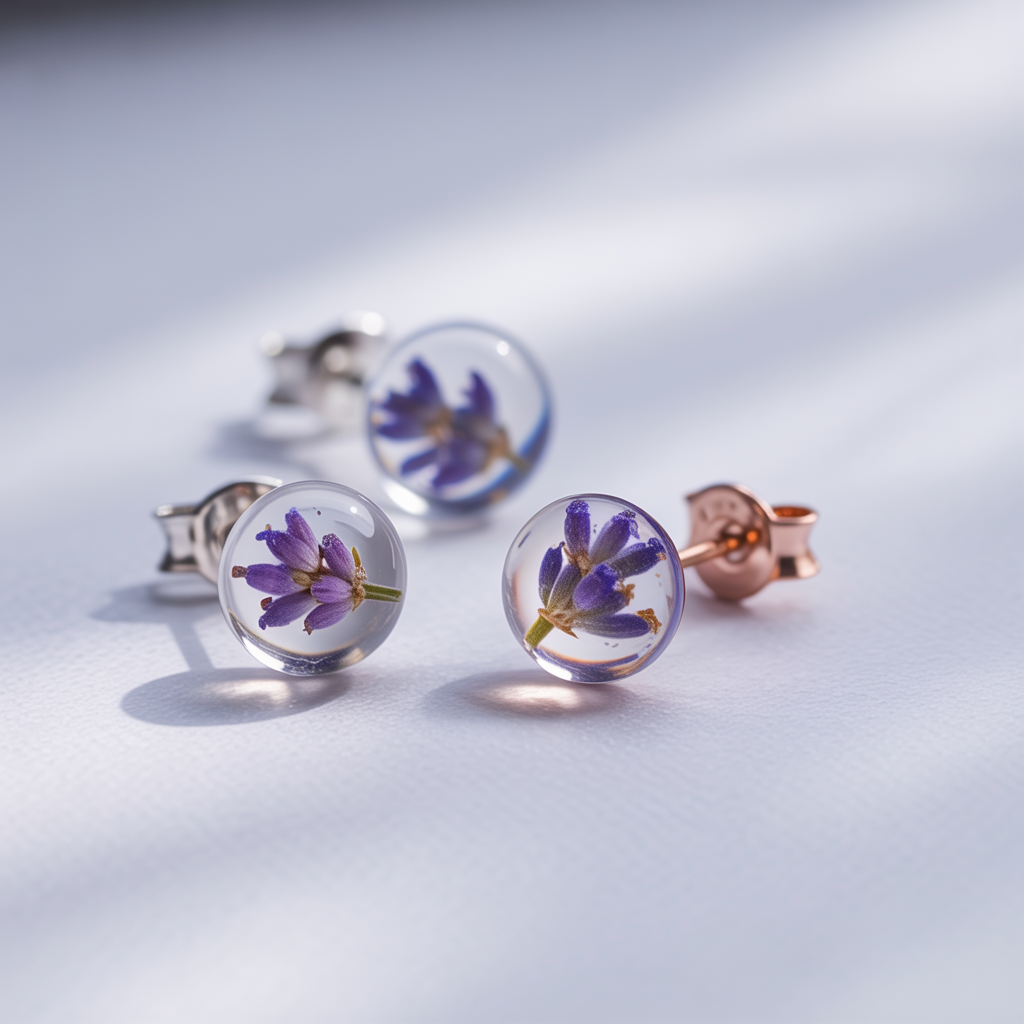 Lavender Flower Resin Earrings