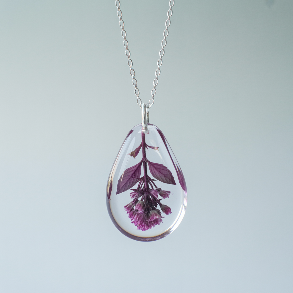 Purple Basil Pressed Flower Necklace